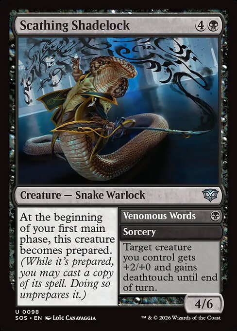 SOS, Scathing Shadelock // Venomous Words, Standard, 98, U, Near Mint, (Foil), EN