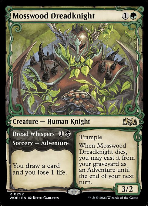 WOE, Mosswood Dreadknight // Dread Whispers, (Showcase), 292, R, Near Mint, Normal, EN