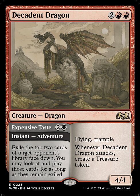 WOE, Decadent Dragon // Expensive Taste, Standard, 223, R, Near Mint, (Foil), EN