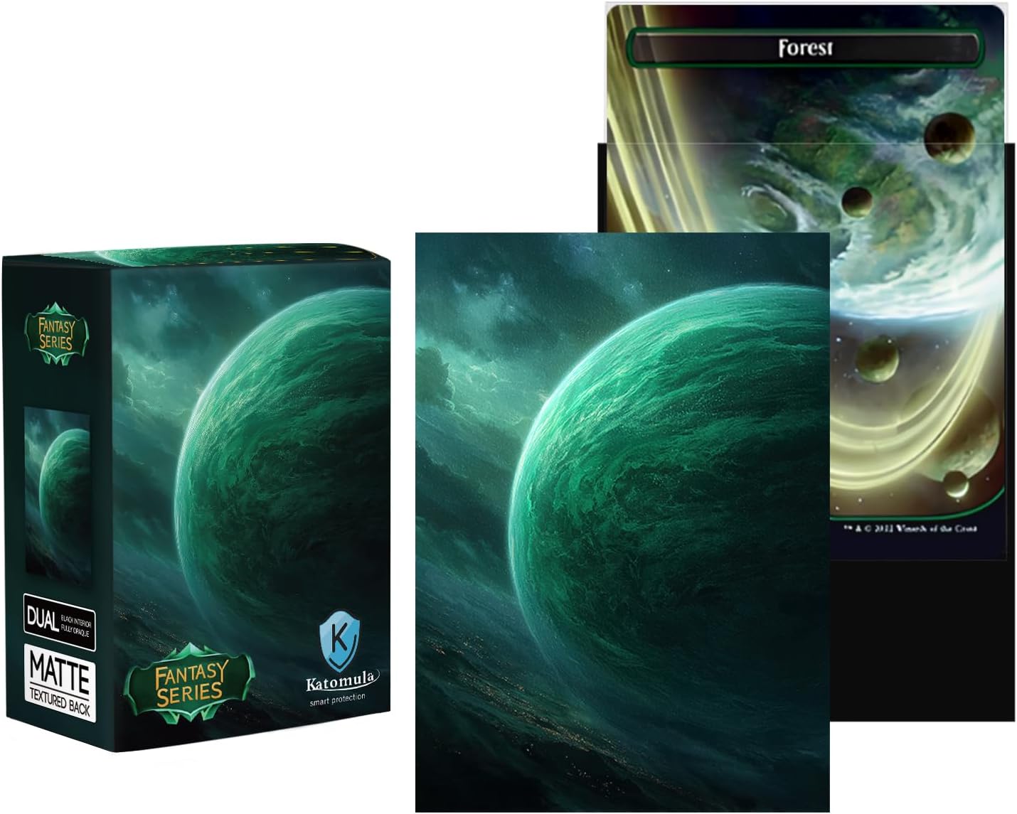 Katomula 100 MTG Card Sleeves with 100 Inner Sleeve, Textured Back Art Sleeves, Fit Standard Size Cards-Forest Planet