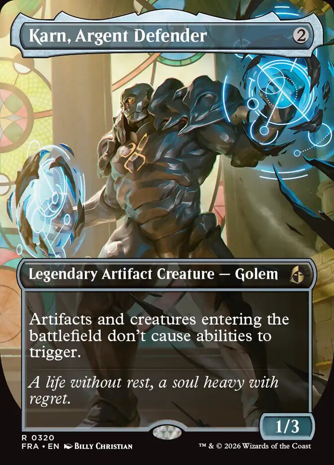 FRA, Karn, Argent Defender, (Borderless), 320, R, Near Mint, Normal, EN
