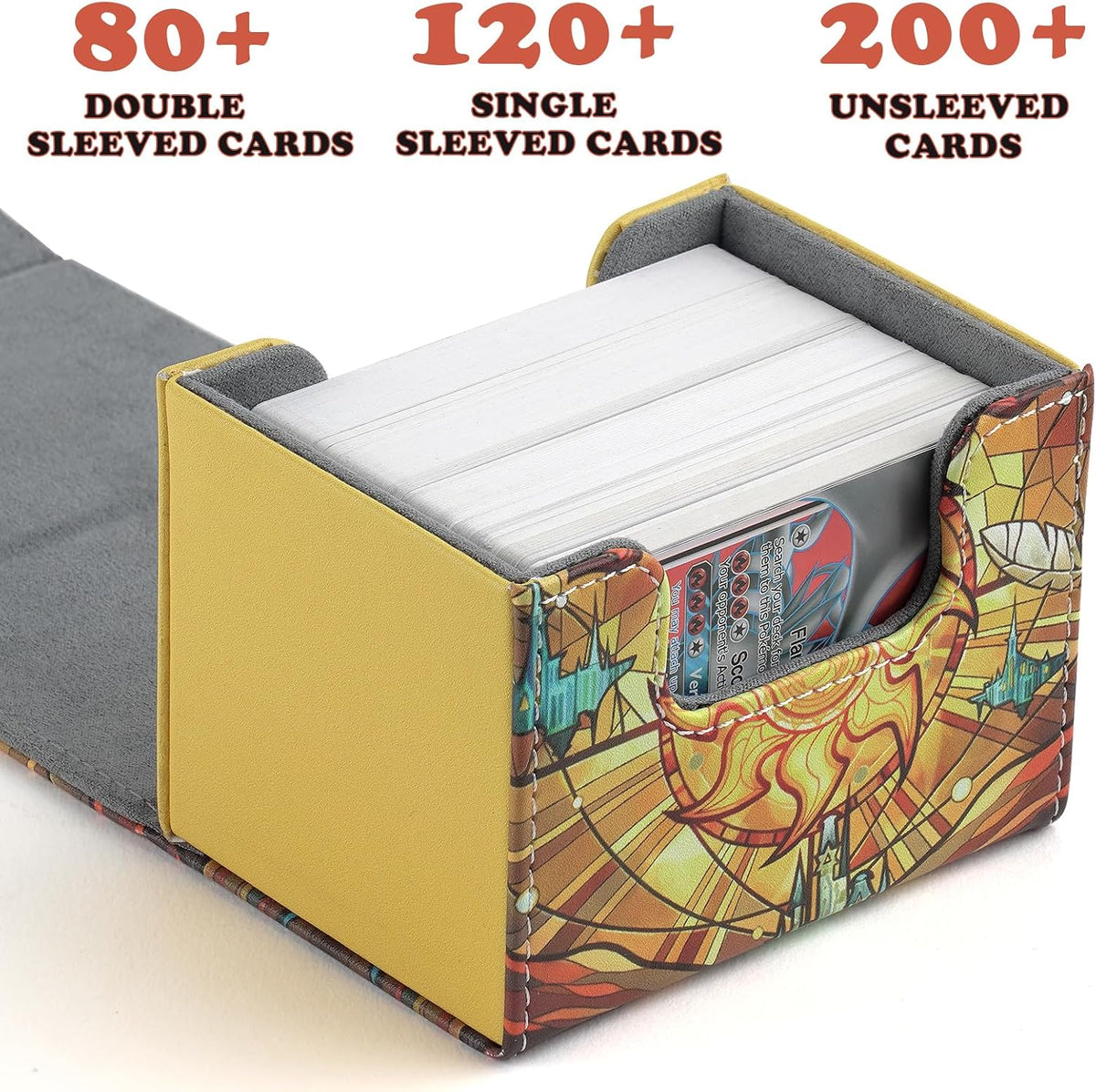 DMU Stained Glass Art PU Leather Commander Deck Box - White Mana Symbol