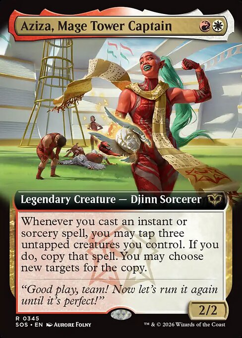 SOS, Aziza, Mage Tower Captain, (Extended Art), 345, R, Near Mint, (Foil), EN