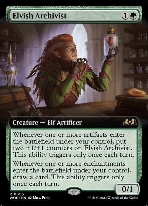 WOE, Elvish Archivist, (Extended Art), 355, R, Near Mint, Normal, EN
