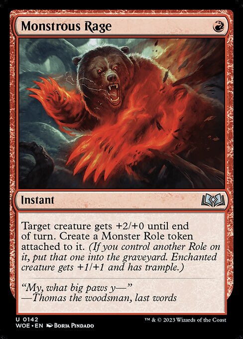 WOE, Monstrous Rage, Standard, 142, U, Near Mint, (Foil), EN