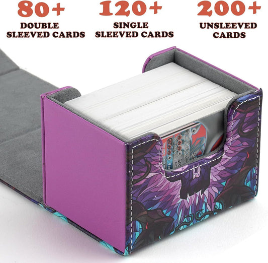 DMU Stained Glass Art PU Leather Commander Deck Box - Black Mana Symbol