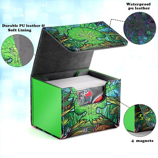 DMU Stained Glass Art PU Leather Commander Deck Box - Green Mana Symbol