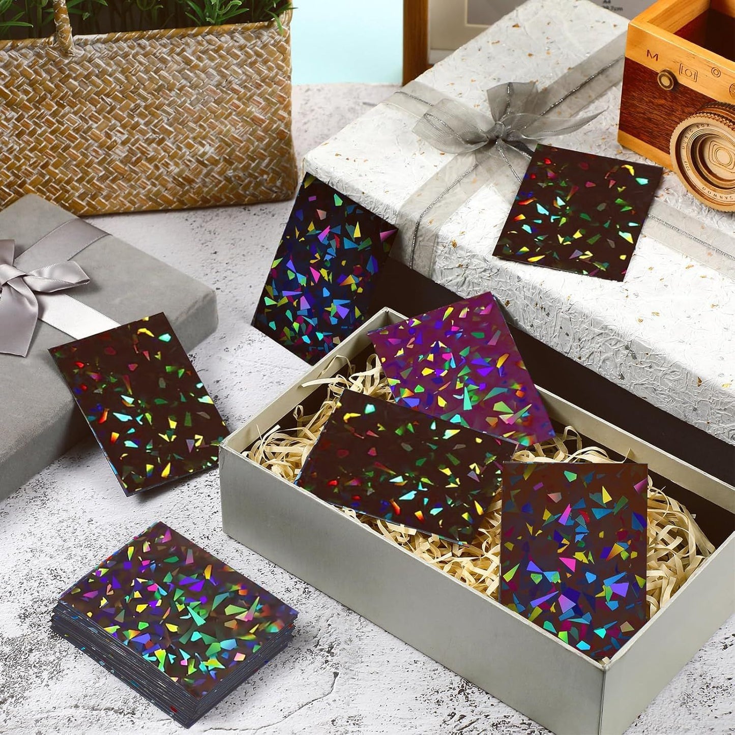 100 Pcs Holographic Fractured Glass Card Sleeves 2.6 x 3.6 Inches - Select Color