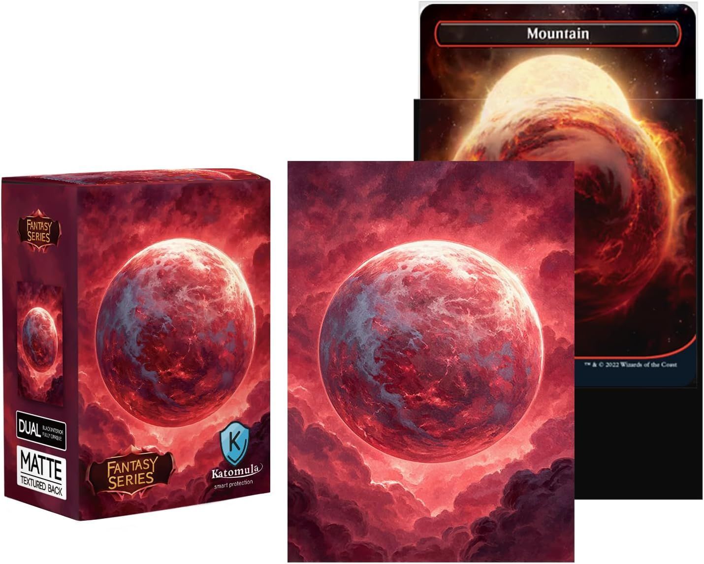 Katomula 100 MTG Card Sleeves with 100 Inner Sleeve, Textured Back Art Sleeves, Fit Standard Size Cards-Mountain Planet
