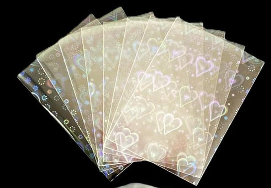 100 Pcs Inner Sleeves - Heart Rainbow Holographic Trading Card Protector
