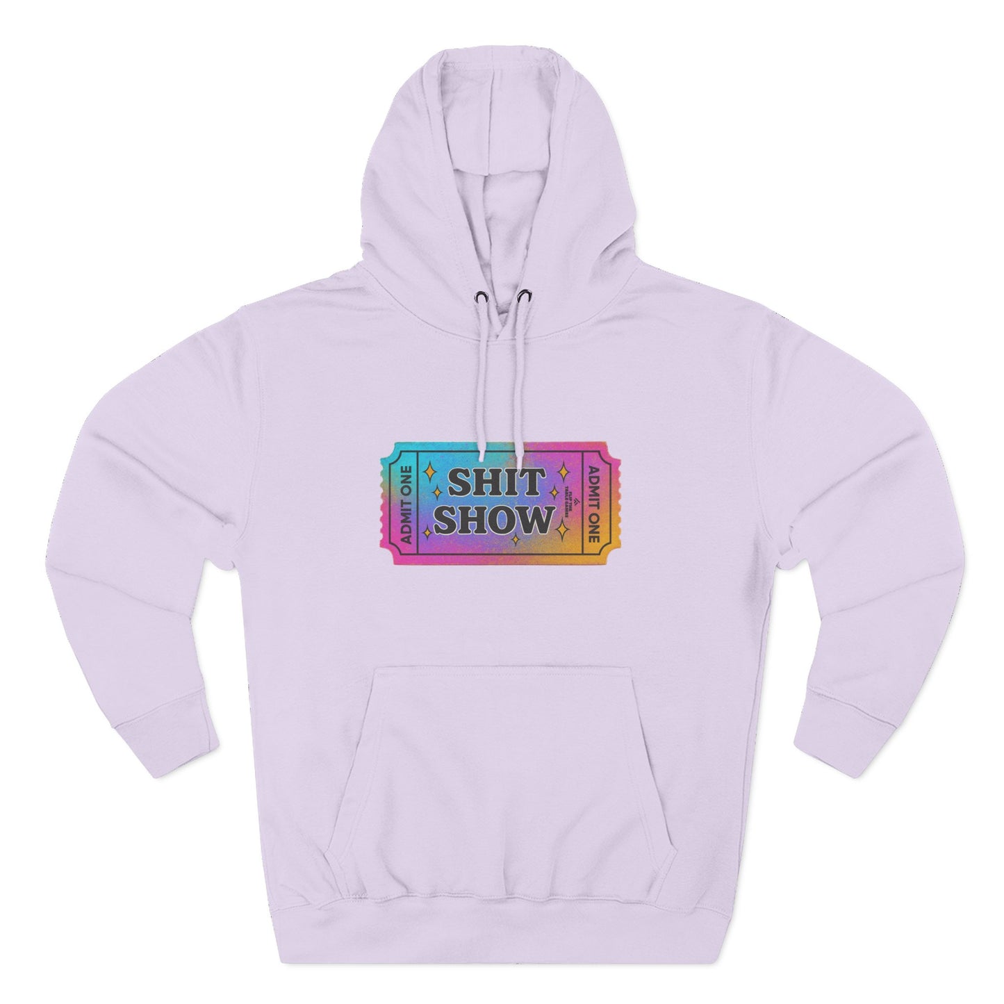 Vibrant Ticket Stub 'Shit Show' Graphic Hoodie — Funny Irreverent Pullover