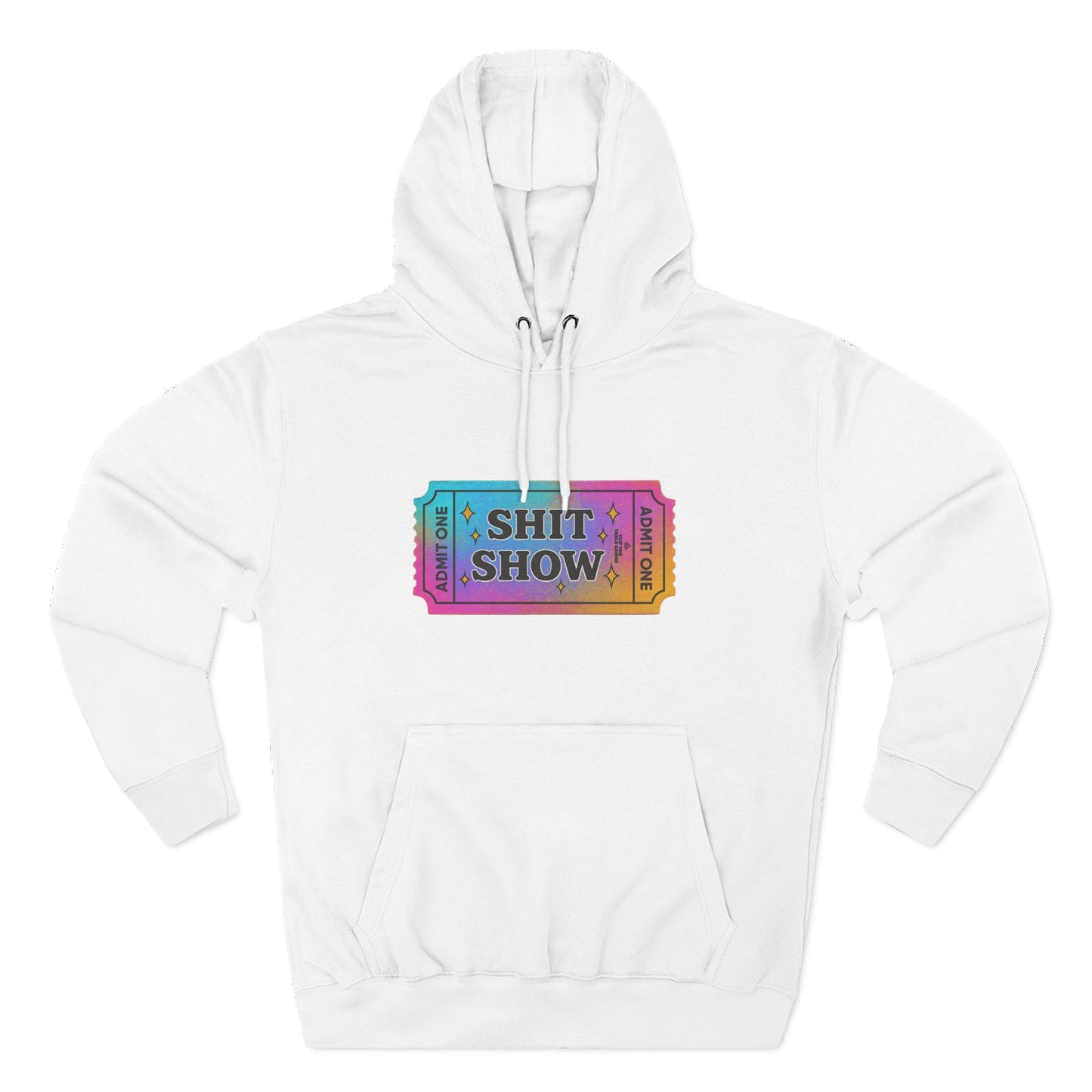 Vibrant Ticket Stub 'Shit Show' Graphic Hoodie — Funny Irreverent Pullover