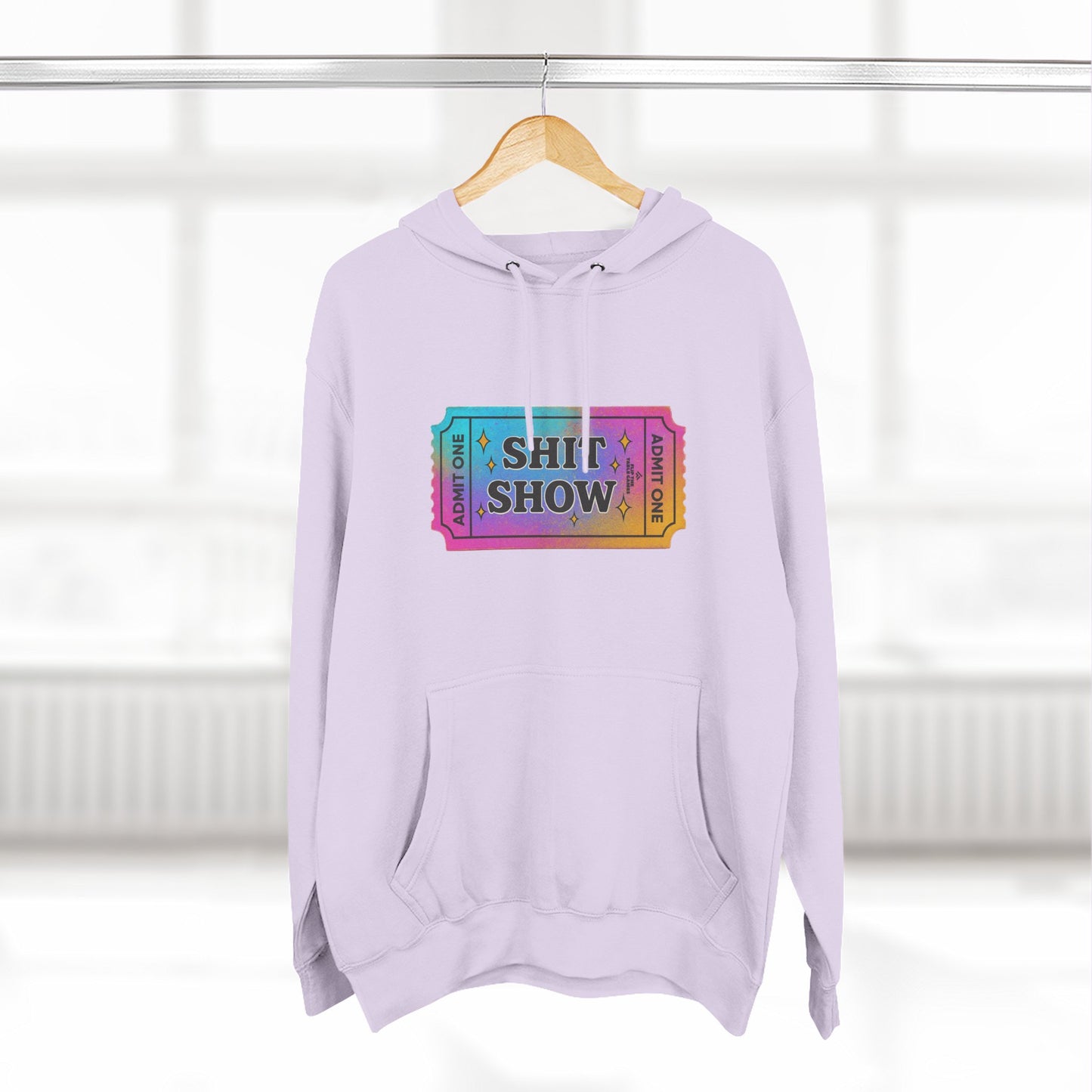 Vibrant Ticket Stub 'Shit Show' Graphic Hoodie — Funny Irreverent Pullover