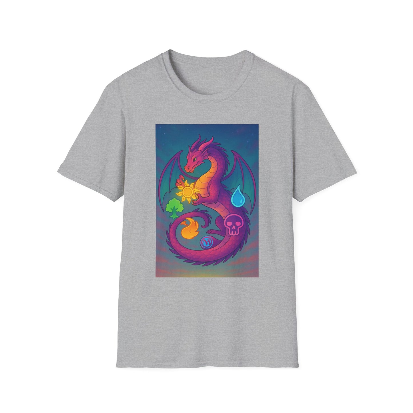 Vibrant Dragon Graphic T-Shirt for Unisex, Colorful Fantasy Tee, Casual Wear, Gift for Gamers, MTG, Magic the Gathering
