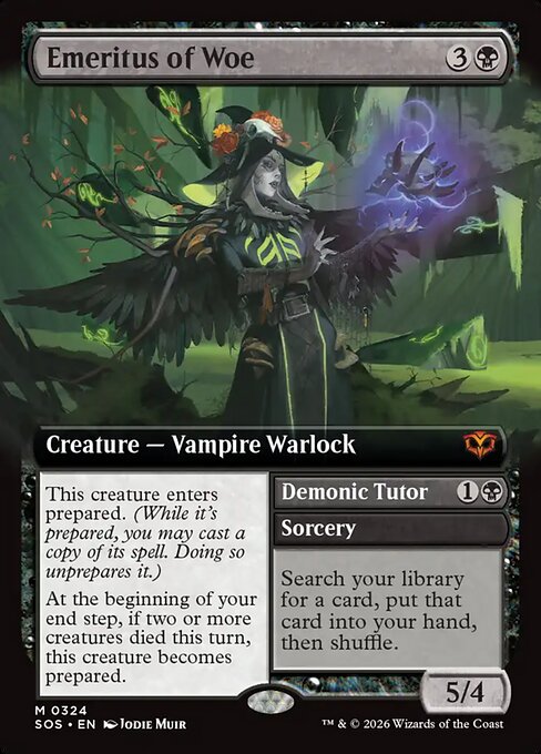SOS, Emeritus of Woe // Demonic Tutor, (Extended Art), 324, M, Near Mint, Normal, EN
