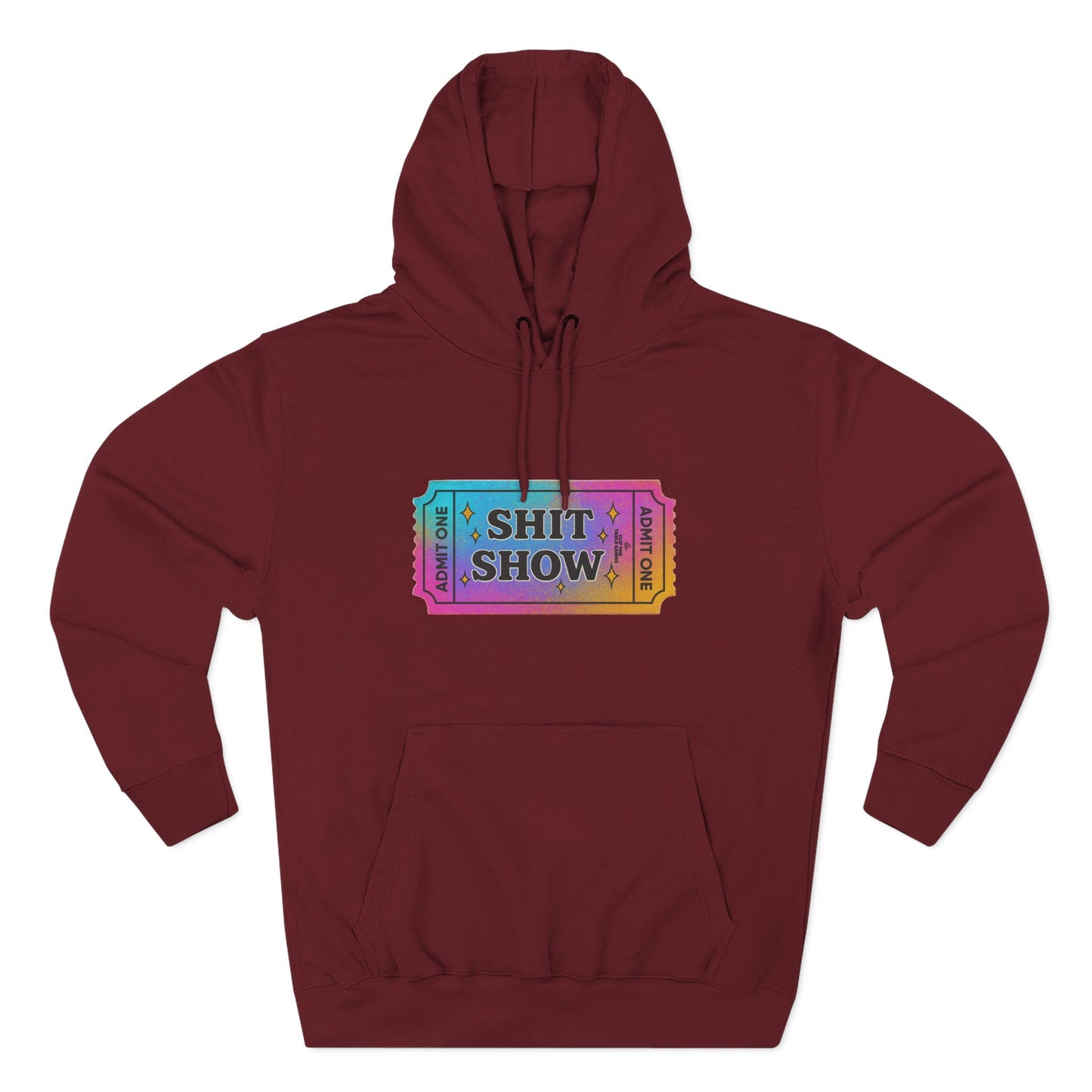 Vibrant Ticket Stub 'Shit Show' Graphic Hoodie — Funny Irreverent Pullover