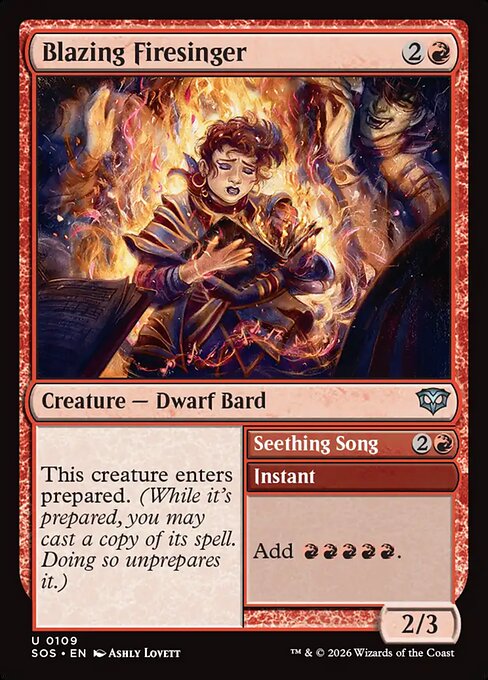 SOS, Blazing Firesinger // Seething Song, Standard, 109, U, Near Mint, Normal, EN