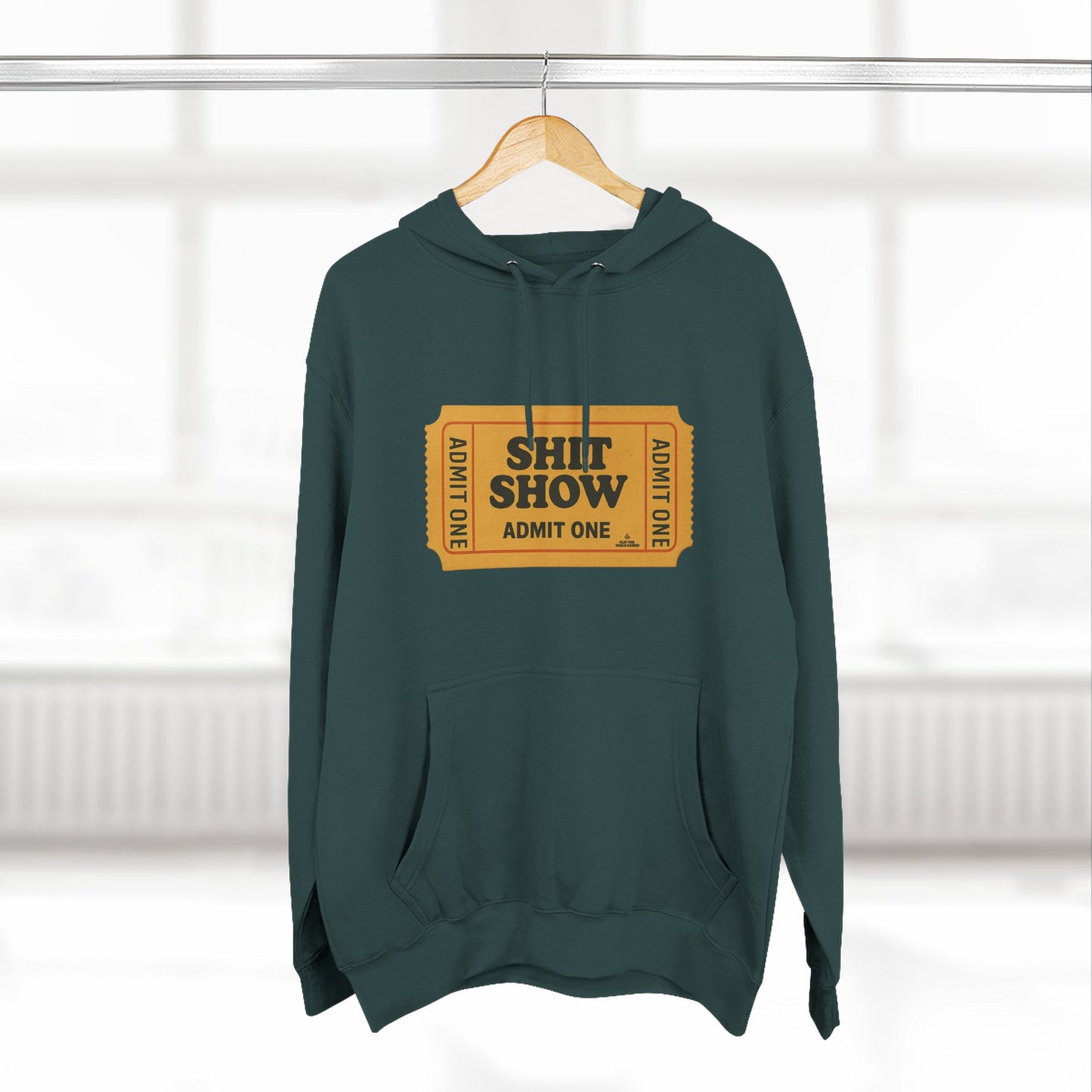 Hoodie — 'Shit Show Admit One' Yellow Vintage Ticket Graphic