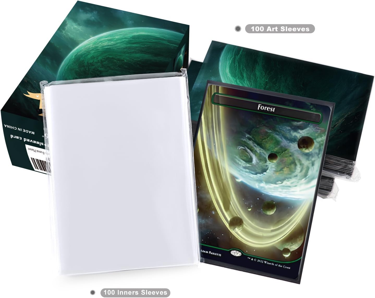 Katomula 100 MTG Card Sleeves with 100 Inner Sleeve, Textured Back Art Sleeves, Fit Standard Size Cards-Forest Planet