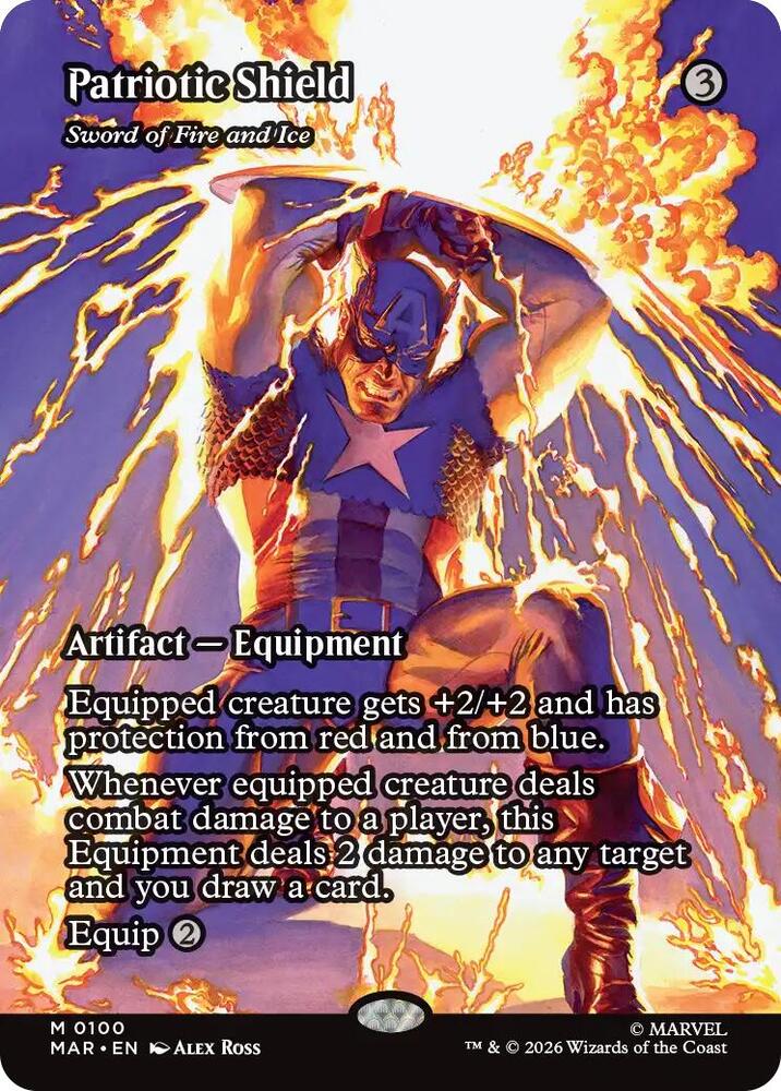 MAR, Patriotic Shield - Sword of Fire and Ice, (Borderless), 100, M, Near Mint, Normal, EN