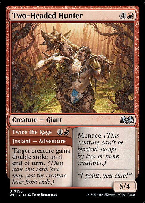 WOE, Two-Headed Hunter // Twice the Rage, Standard, 155, U, Near Mint, (Foil), EN