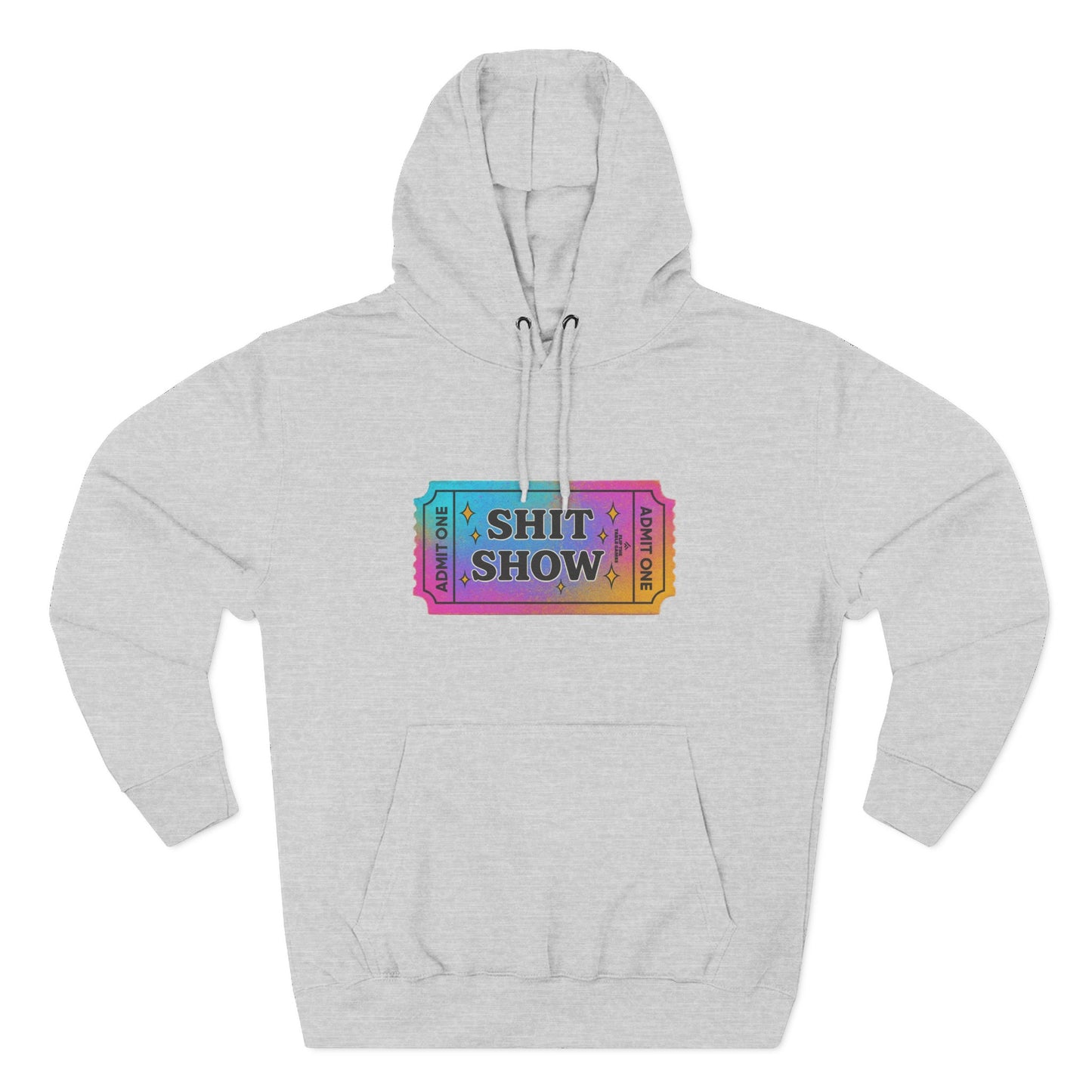 Vibrant Ticket Stub 'Shit Show' Graphic Hoodie — Funny Irreverent Pullover