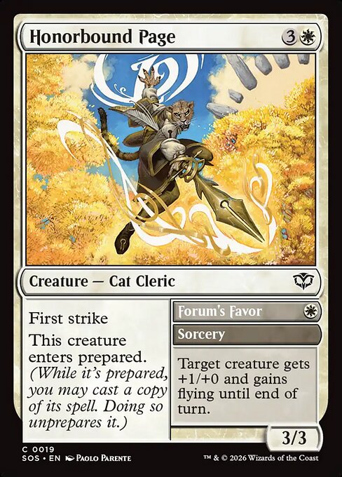 SOS, Honorbound Page // Forum's Favor, Standard, 19, C, Near Mint, (Foil), EN
