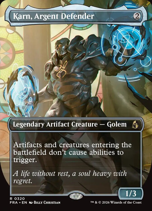 FRA, Karn, Argent Defender, (Borderless), 320, R, Near Mint, Normal, EN