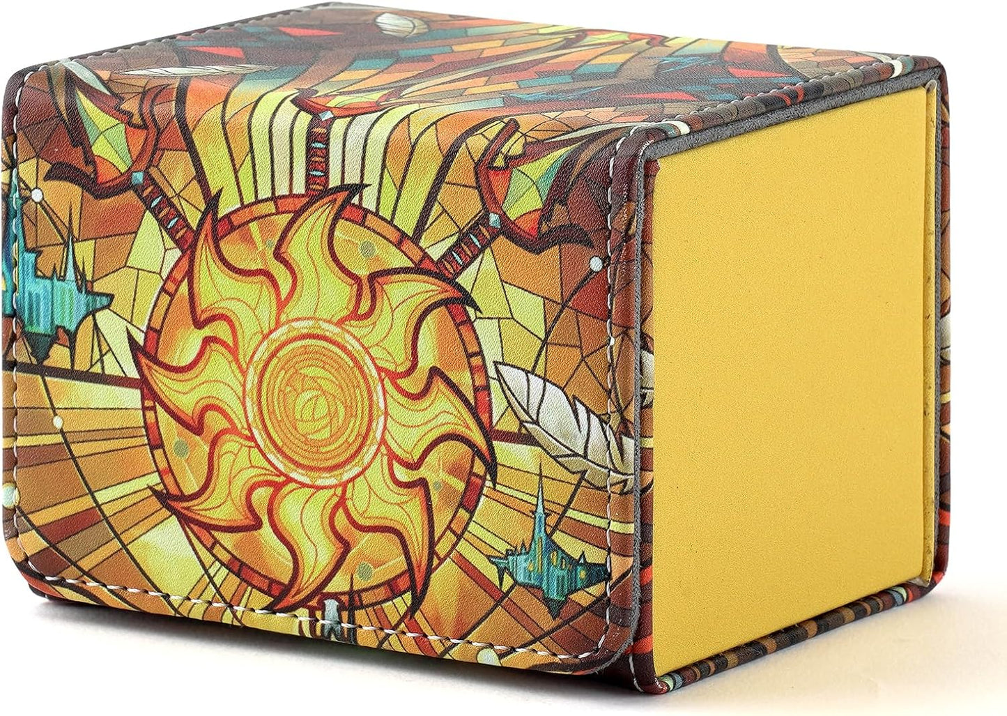 DMU Stained Glass Art PU Leather Commander Deck Box - White Mana Symbol