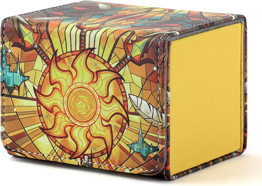 DMU Stained Glass Art PU Leather Commander Deck Box - White Mana Symbol