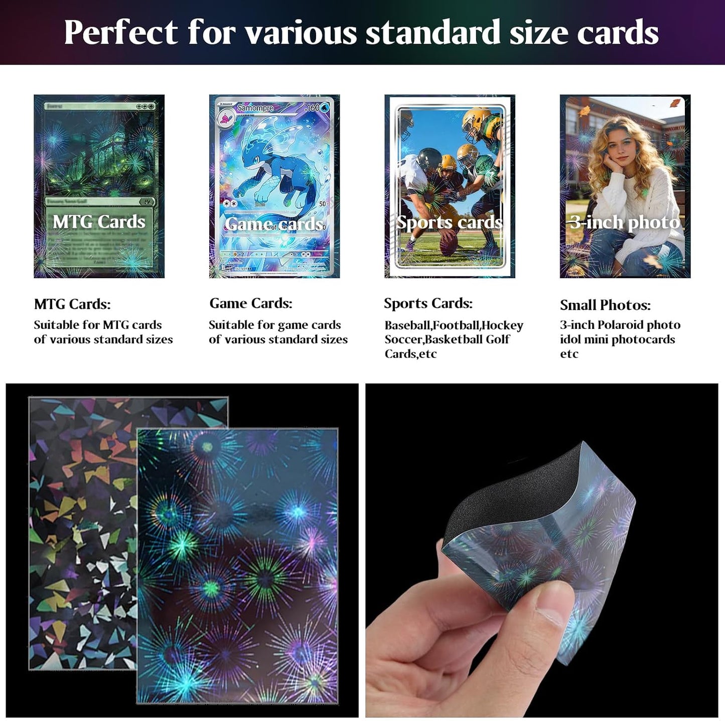 100ct Firework Holographic Card Sleeves, Matte Back Finish