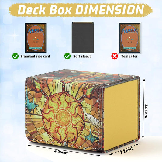 DMU Stained Glass Art PU Leather Commander Deck Box - White Mana Symbol