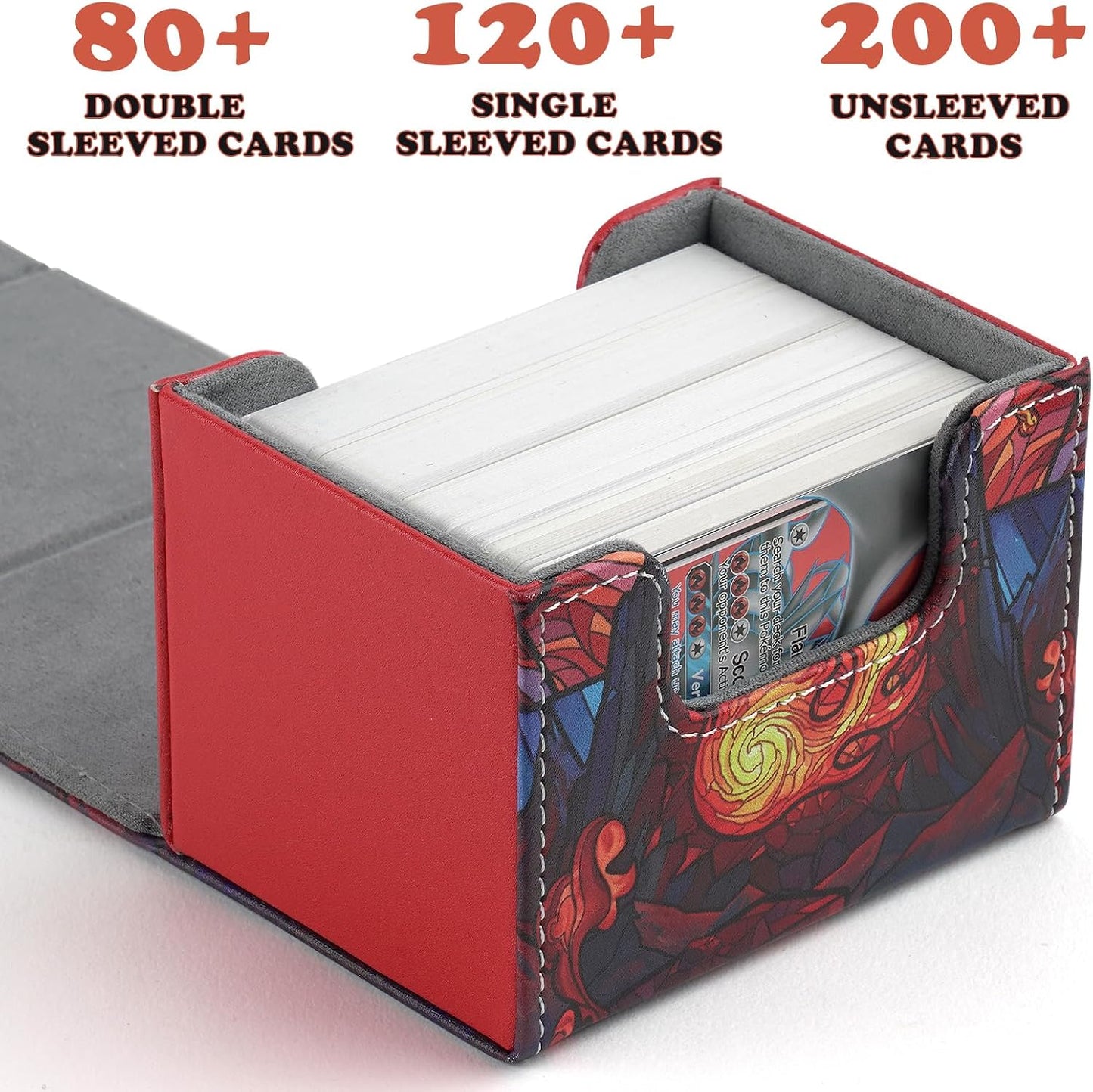 DMU Stained Glass Art PU Leather Commander Deck Box - Red Mana Symbol