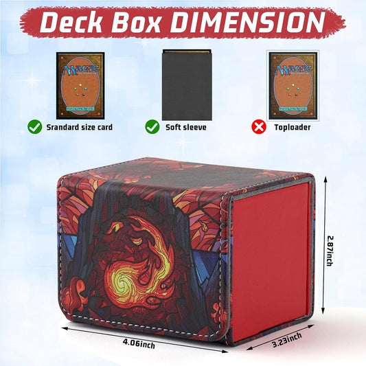 DMU Stained Glass Art PU Leather Commander Deck Box - Red Mana Symbol