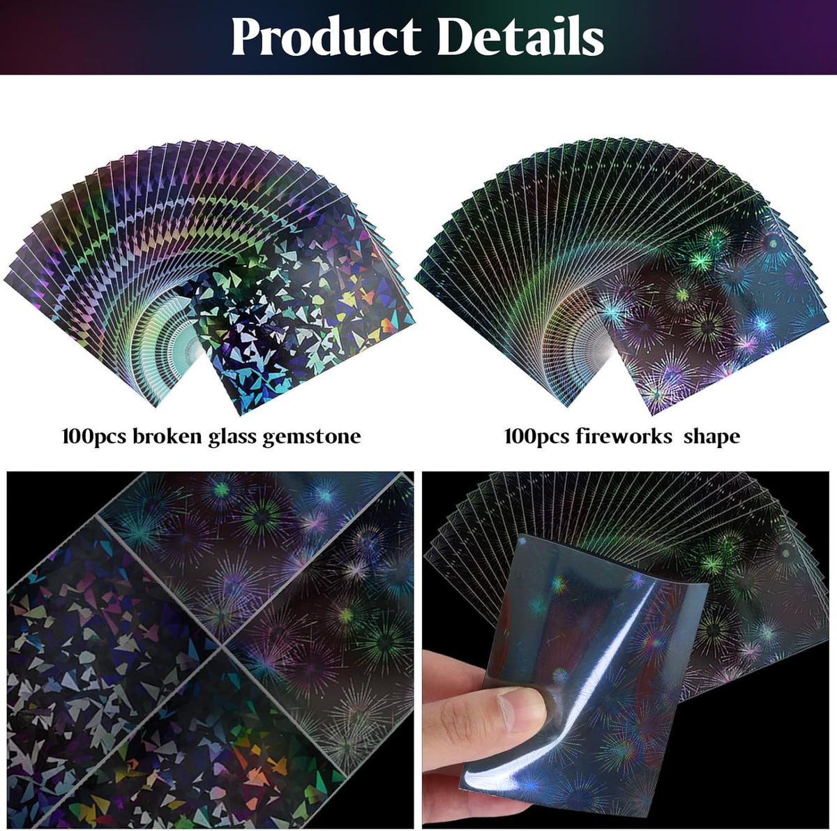 100ct Firework Holographic Card Sleeves, Matte Back Finish