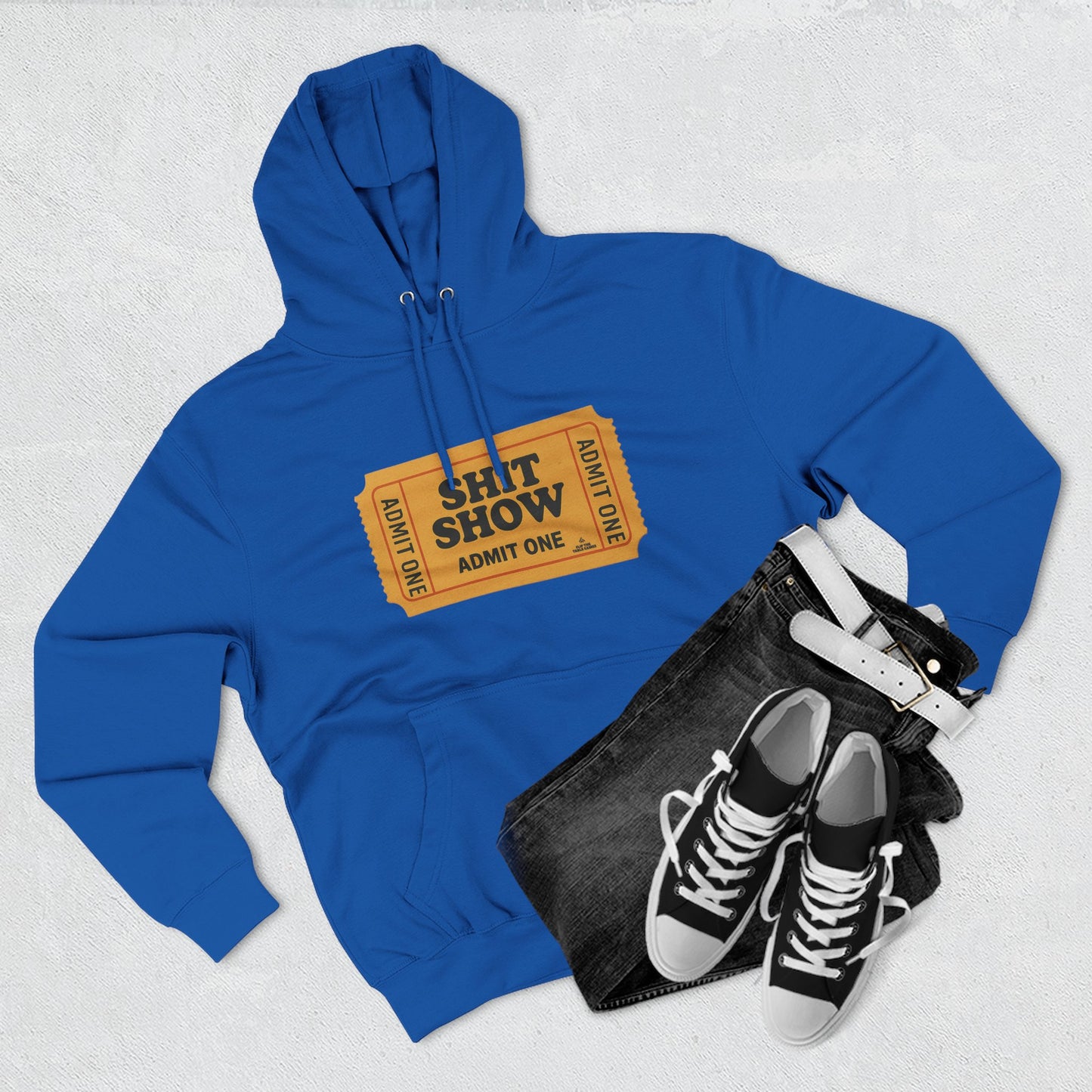 Hoodie — 'Shit Show Admit One' Yellow Vintage Ticket Graphic