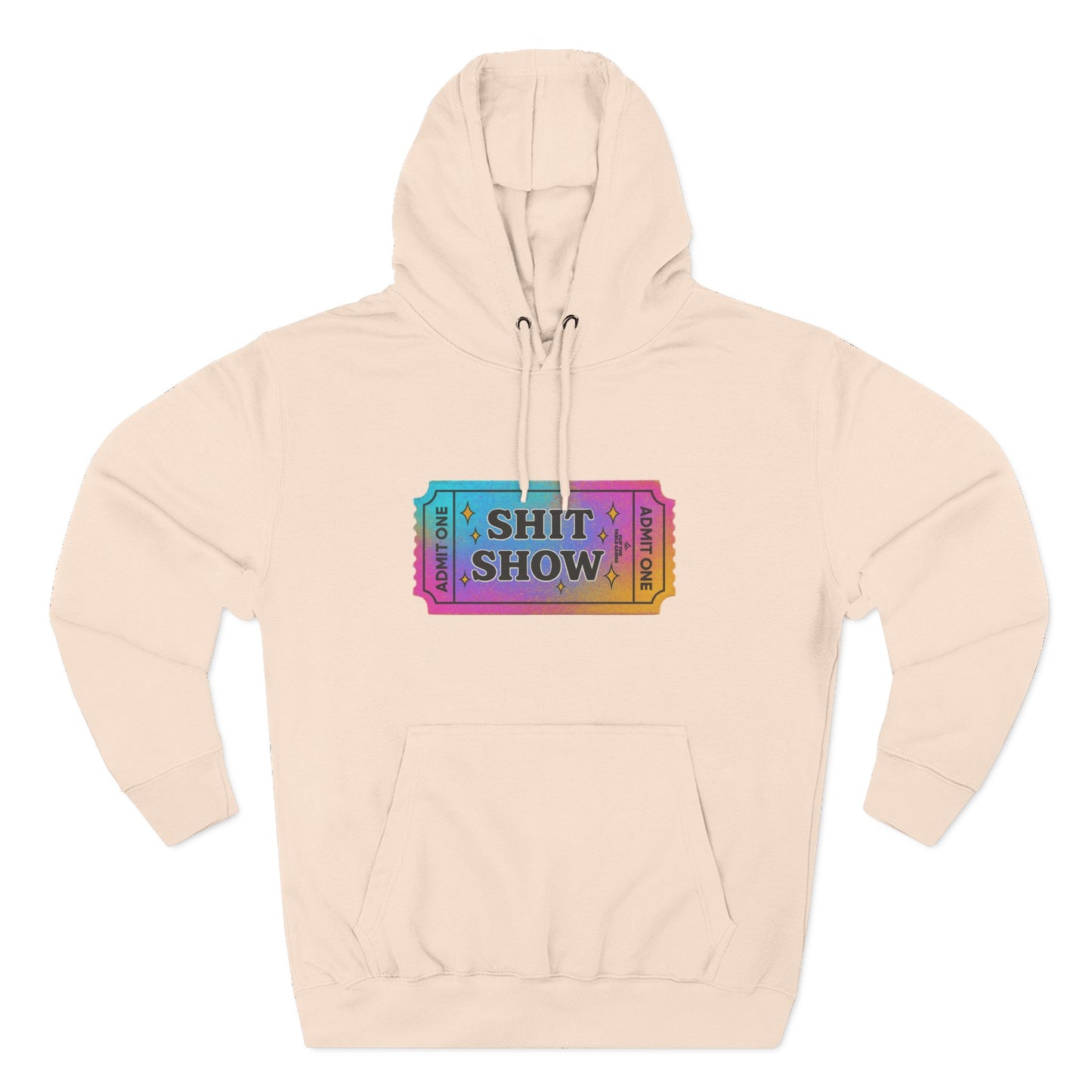 Vibrant Ticket Stub 'Shit Show' Graphic Hoodie — Funny Irreverent Pullover