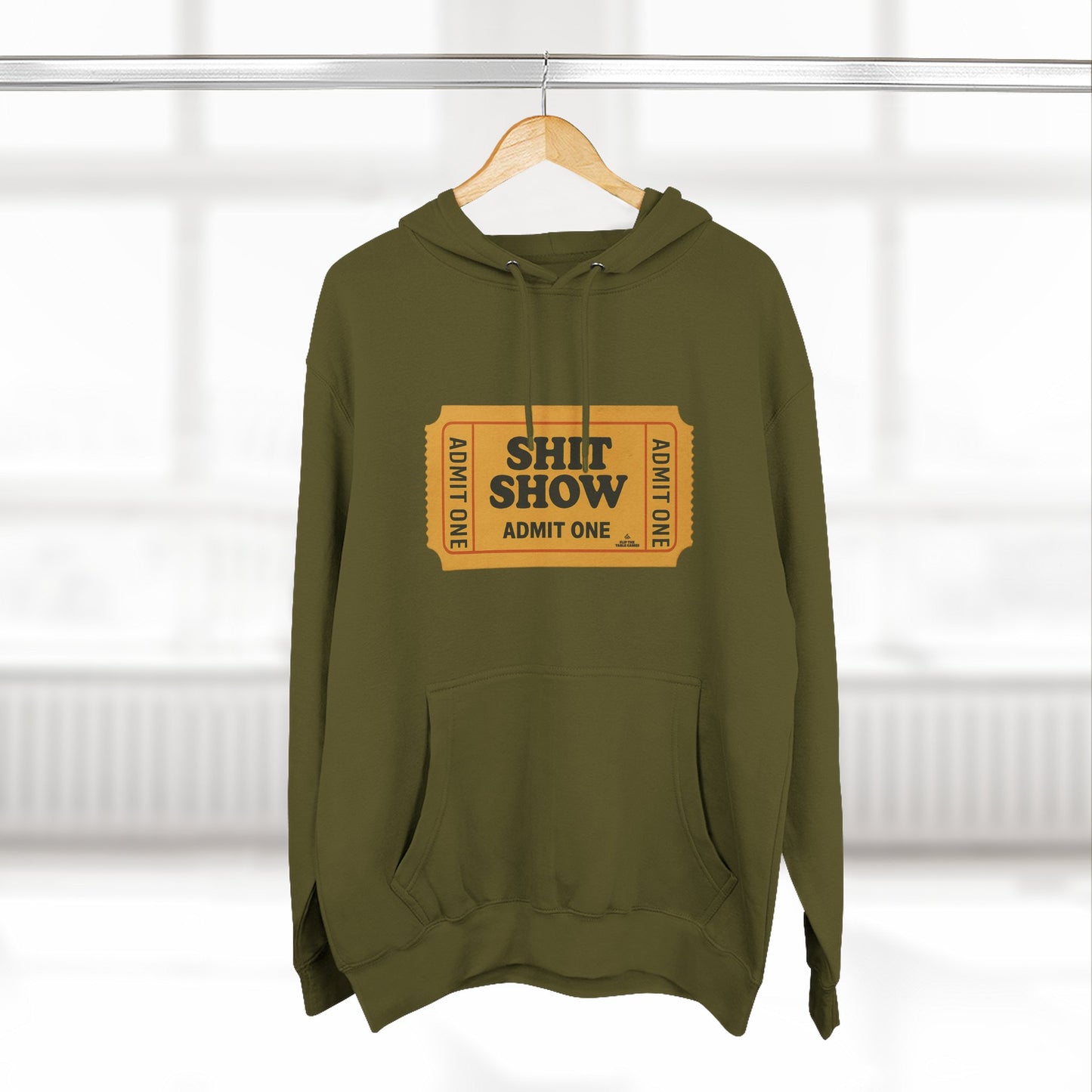 Hoodie — 'Shit Show Admit One' Yellow Vintage Ticket Graphic
