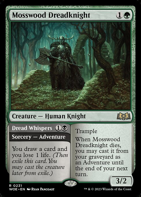 WOE, Mosswood Dreadknight // Dread Whispers, Standard, 231, R, Near Mint, Normal, EN