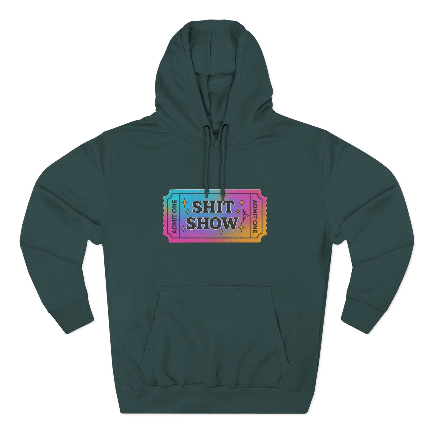 Vibrant Ticket Stub 'Shit Show' Graphic Hoodie — Funny Irreverent Pullover
