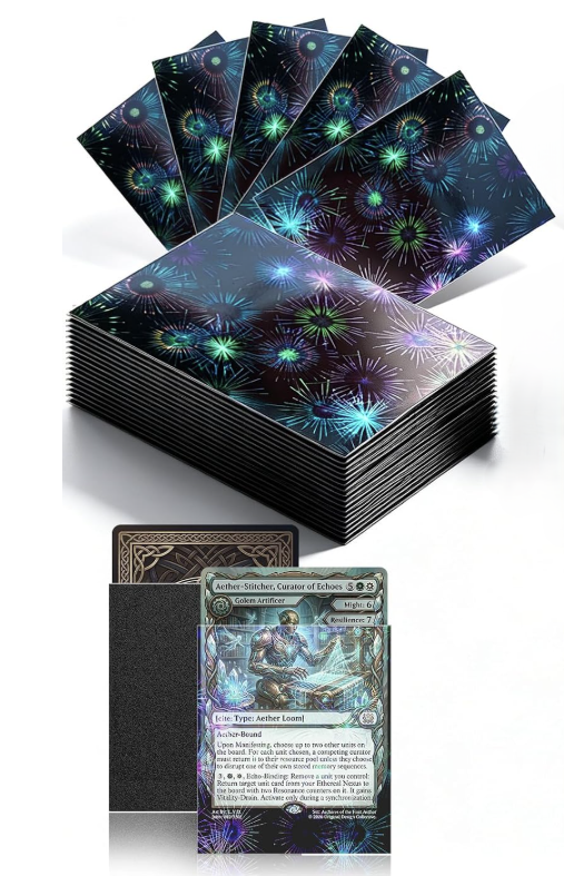 100ct Firework Holographic Card Sleeves, Matte Back Finish