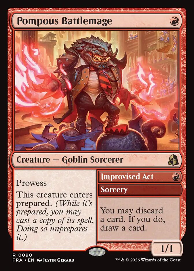 FRA, Pompous Battlemage // Improvised Act, Standard, 90, R, Near Mint, Normal, EN