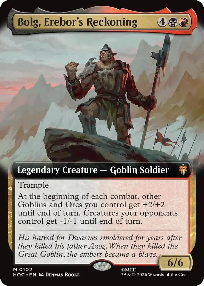 HOC, Bolg, Erebor's Reckoning, (Extended Art), 102, M, Near Mint, Normal, EN
