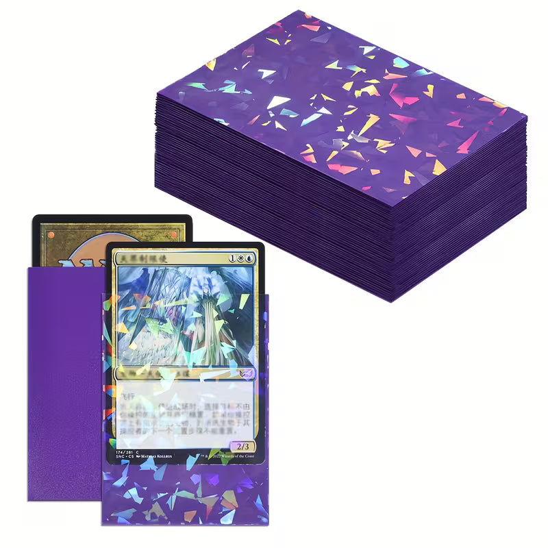 120 Pcs Holographic Fractured Glass Card Sleeves 2.6 x 3.6 Inches - Purple
