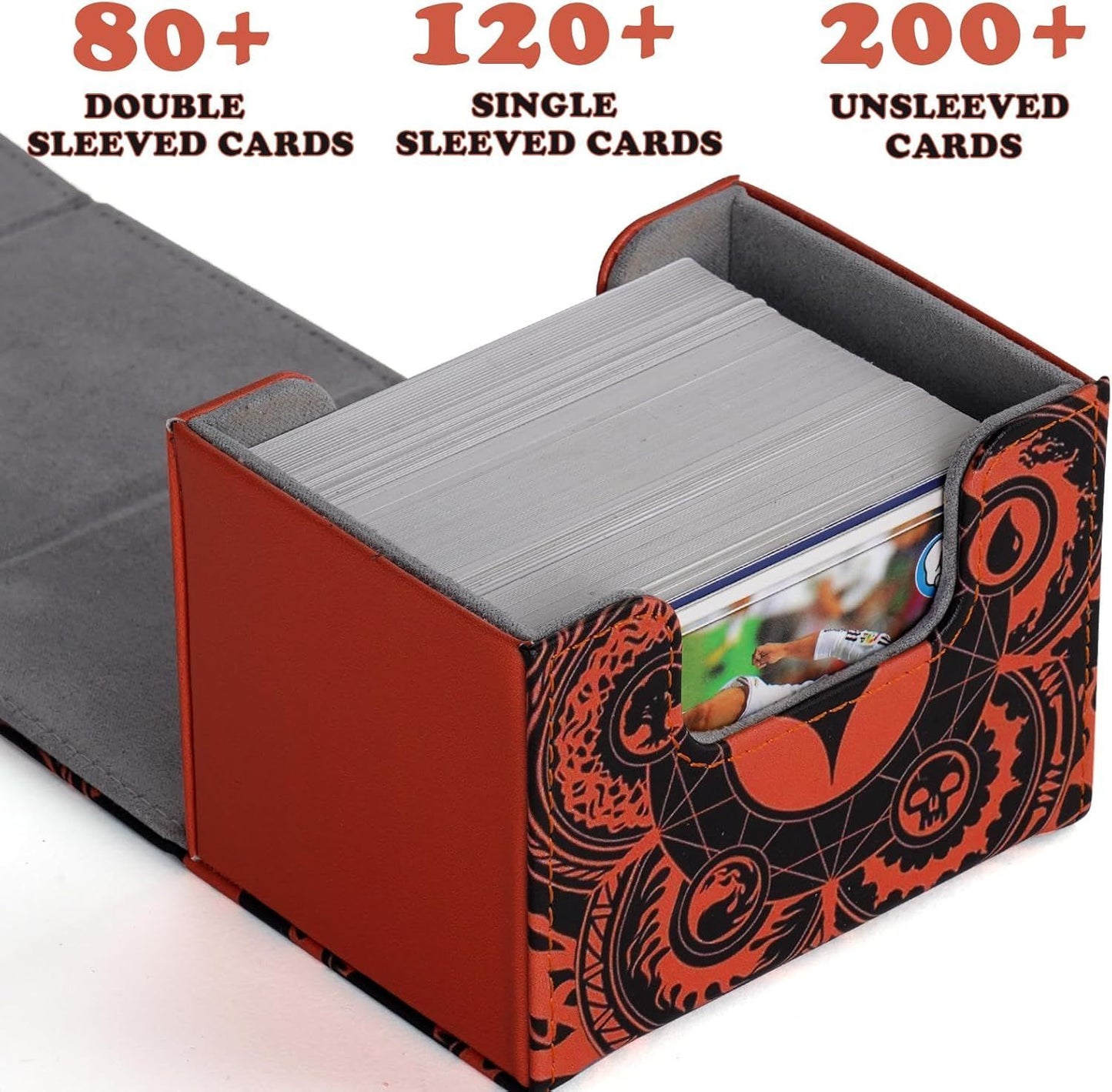 PU Leather Commander Deck Box - Fiery Orange - Planeswalker & Mana Symbols