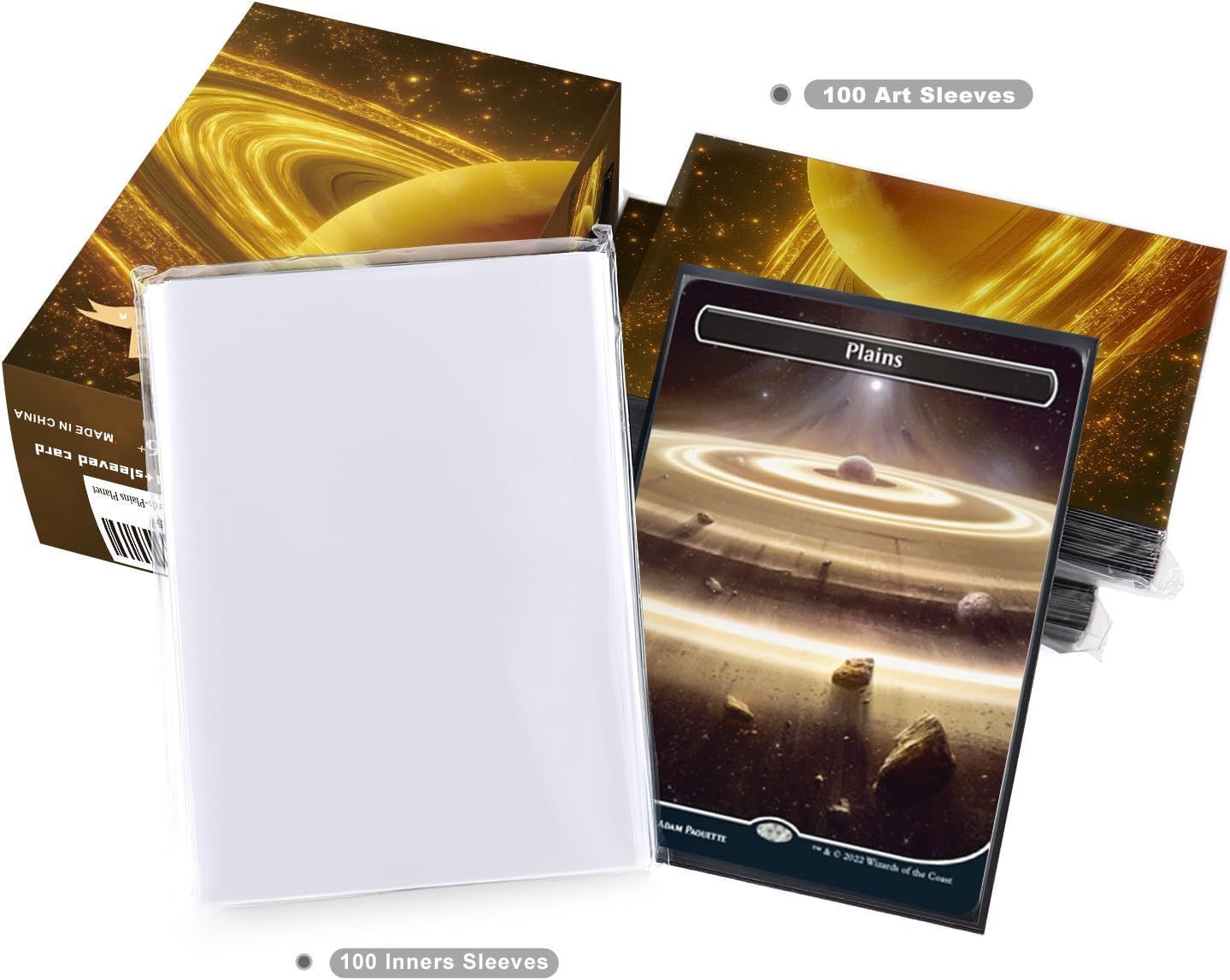 Katomula 100 MTG Card Sleeves with 100 Inner Sleeve, Textured Back Art Sleeves, Fit Standard Size Cards-Plains Planet
