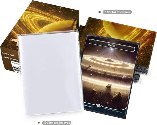Katomula 100 MTG Card Sleeves with 100 Inner Sleeve, Textured Back Art Sleeves, Fit Standard Size Cards-Plains Planet