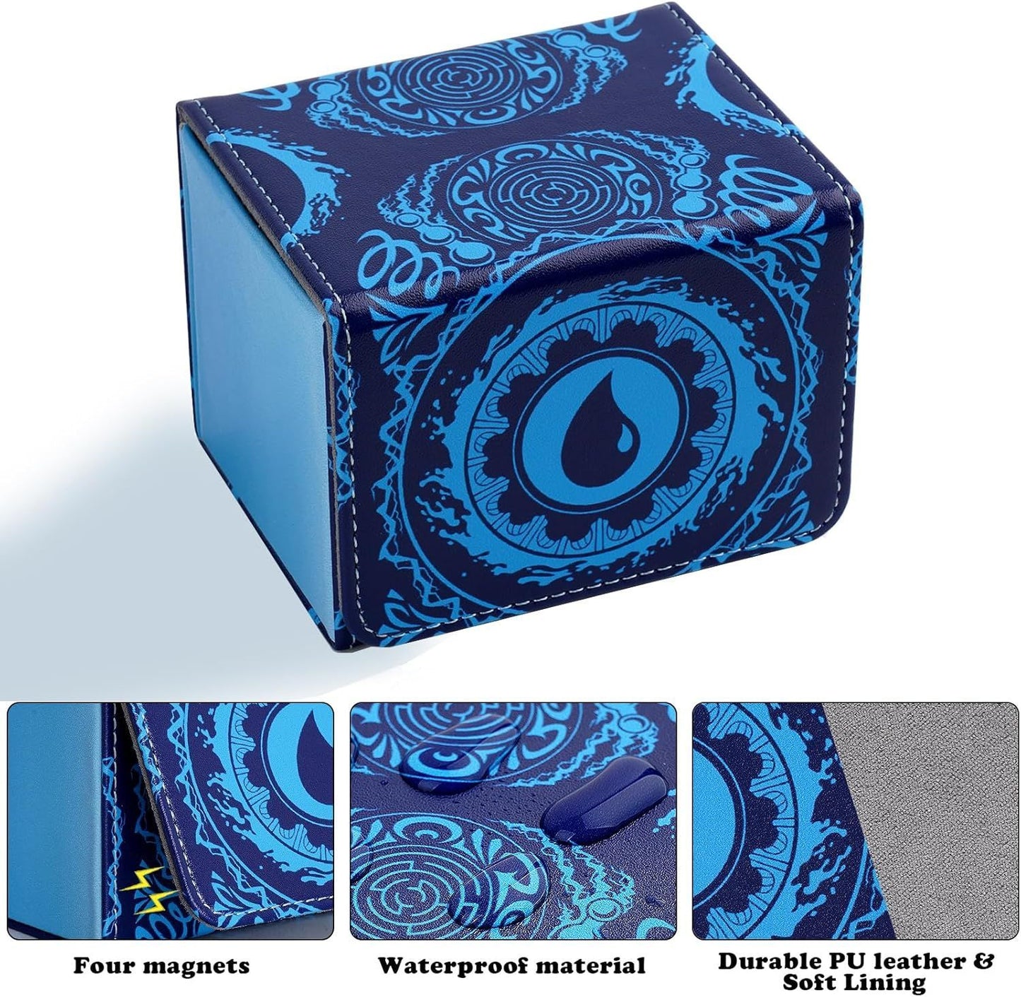 PU Leather Commander Deck Box - Blue Island - Mana Symbol
