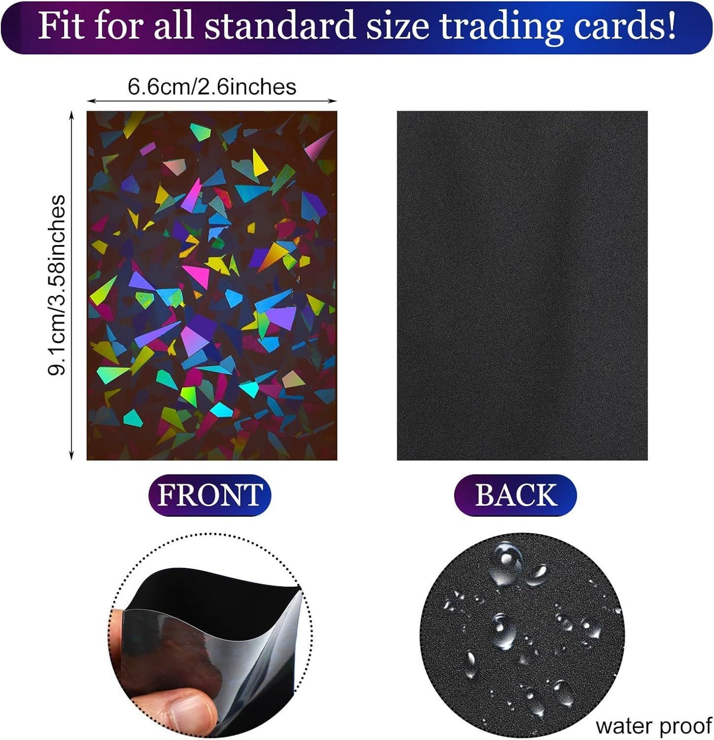 100 Pcs Holographic Fractured Glass Card Sleeves 2.6 x 3.6 Inches - Select Color