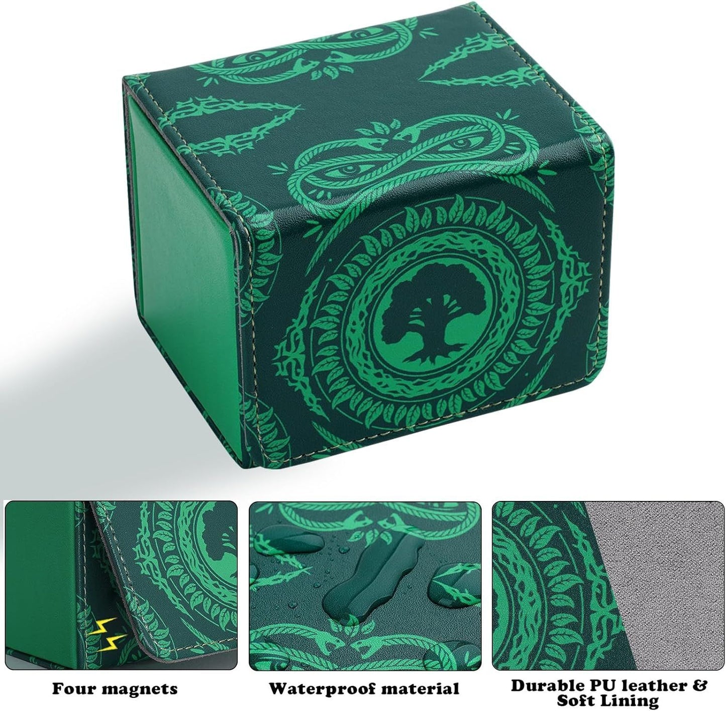 PU Leather Commander Deck Box - Green Forest - Mana Symbol